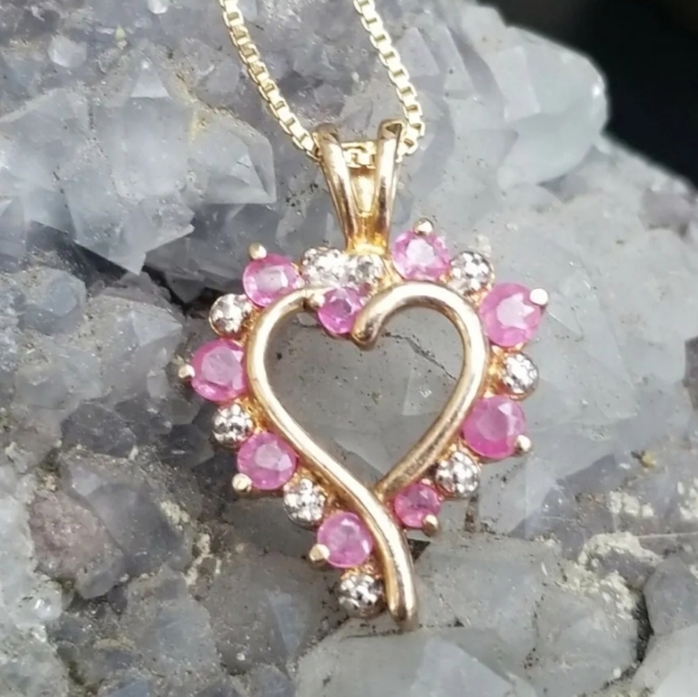 Ruby, Diamonds and Vermeil Heart Necklace